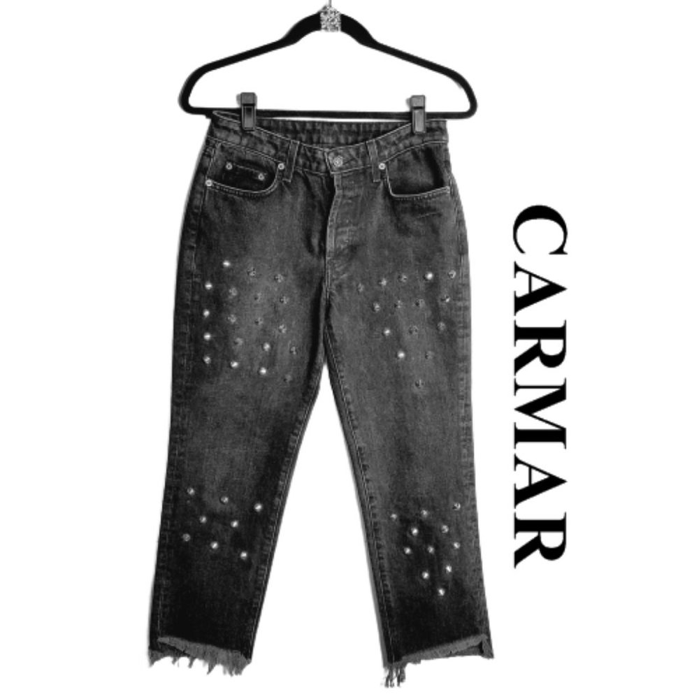 CARMAR Studded High Waisted Black Frayed Hem Jean Size 27